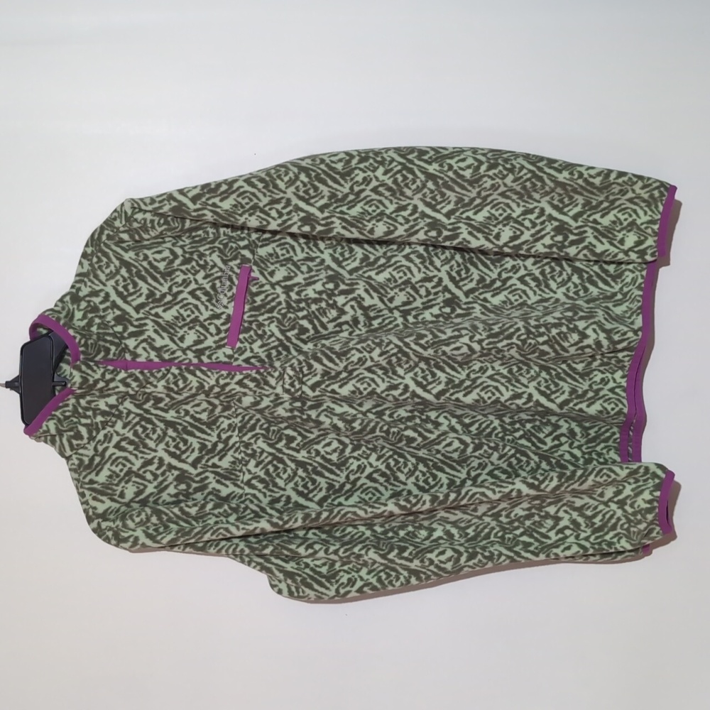 Columbia Green Fleece Pullover Jacket Medium Snap Neck